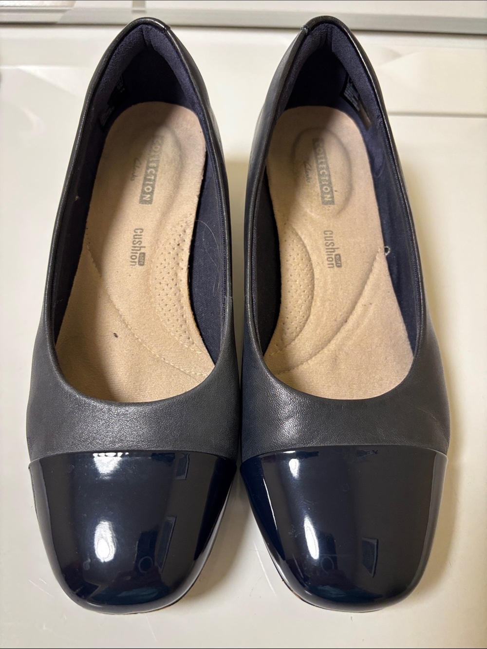 Clarks Navy and Black Low Heel